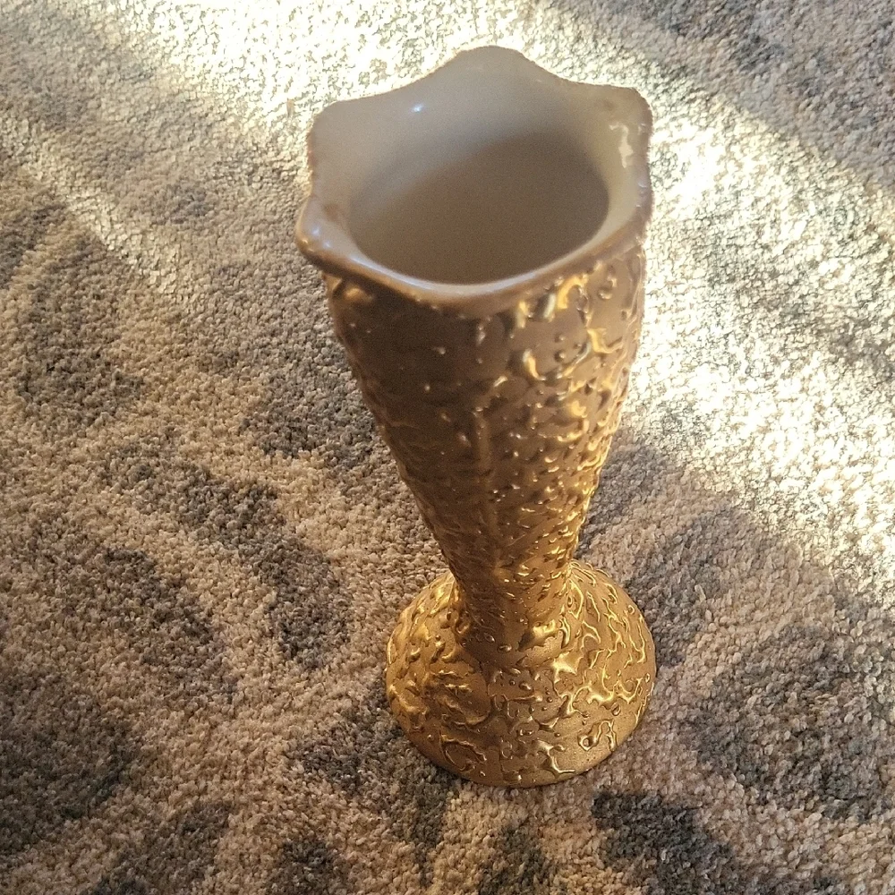 Weeping Gold Vase Hand Decorated Porcelain Vase Bright Gold 22K  Mid Century US - Picture 12 of 12